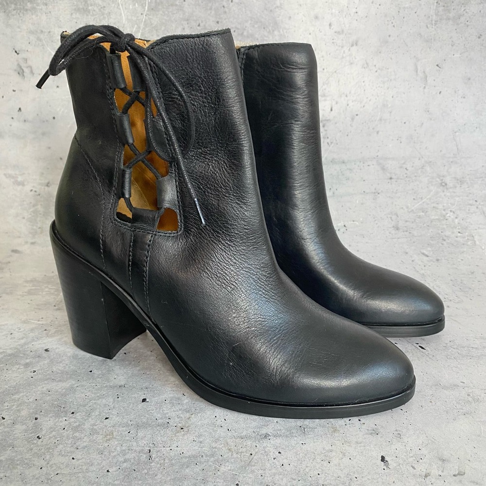 Latigo Jace black leather lace up side heeled ankle boot 7